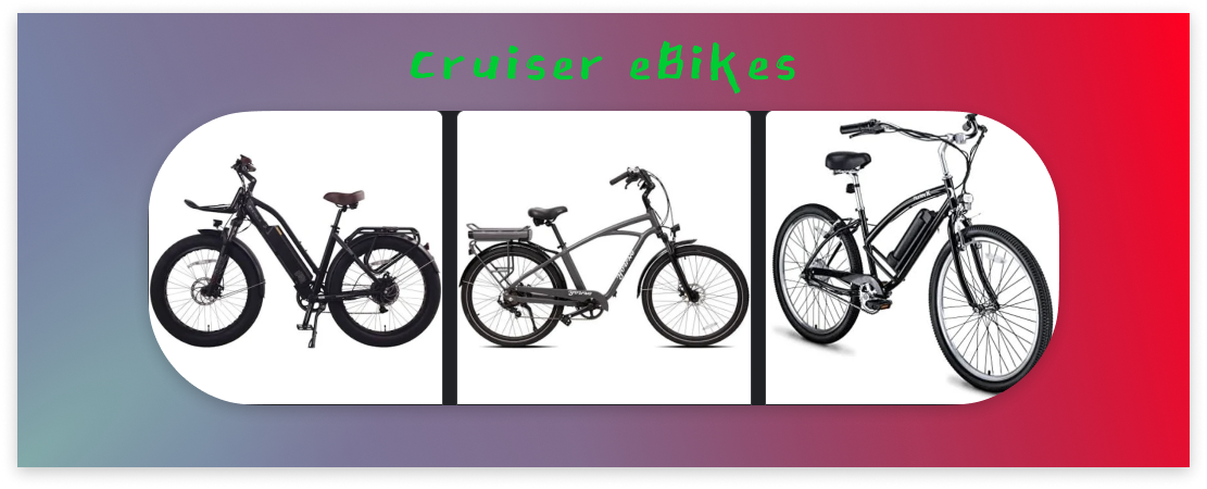 Cruiser electric bikes, image of three (3) ebikes