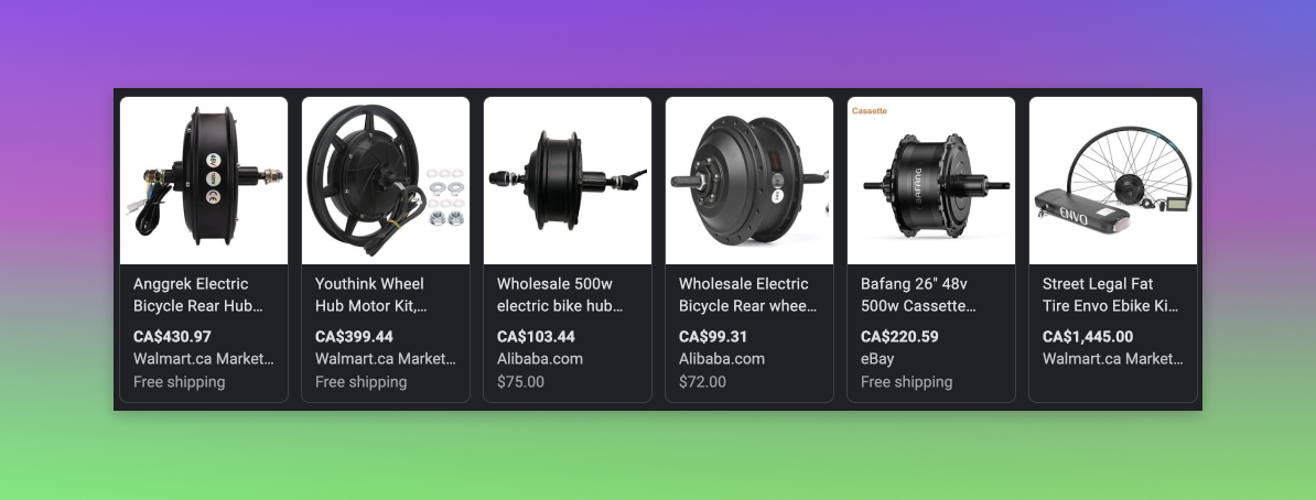 Hub drive (rear) electric bike. Screenshot on Google shopping to show rear hubs and the many different kinds