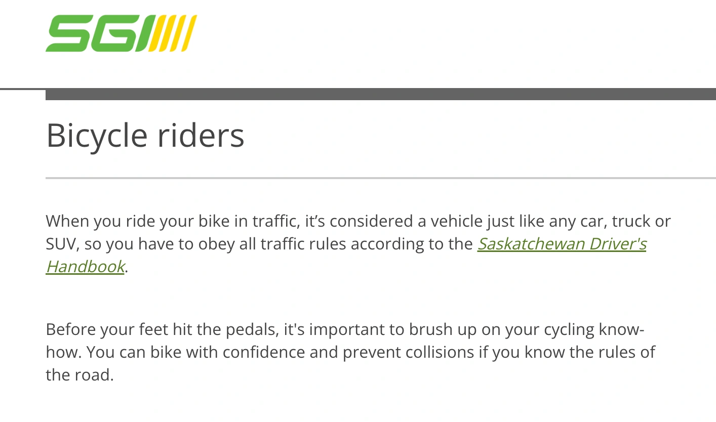 SGI-Bicycle riders are considered a vehicle when in traffic