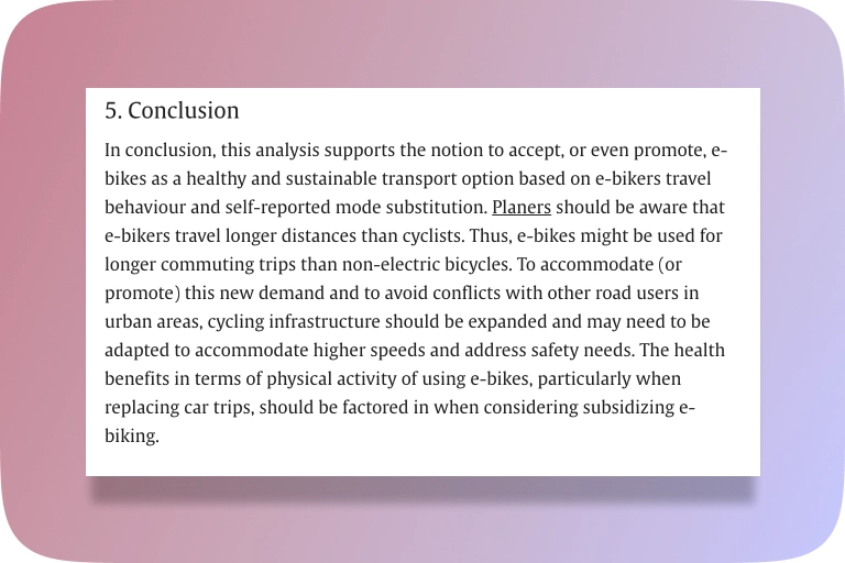 Screenshot from Sciencedirect showing the conclusion of the Journal - Benefits in terms of using ebikes
