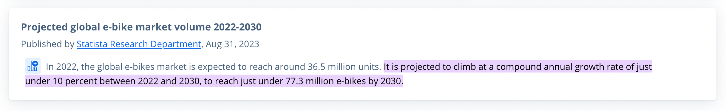 stats on ebike global market 2020-2030 - Statista Research Department - Screenshot